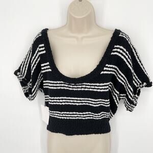 Callahan Revolve Taylor Crop Sweater NEW Womens S Black White Stripe Cotton